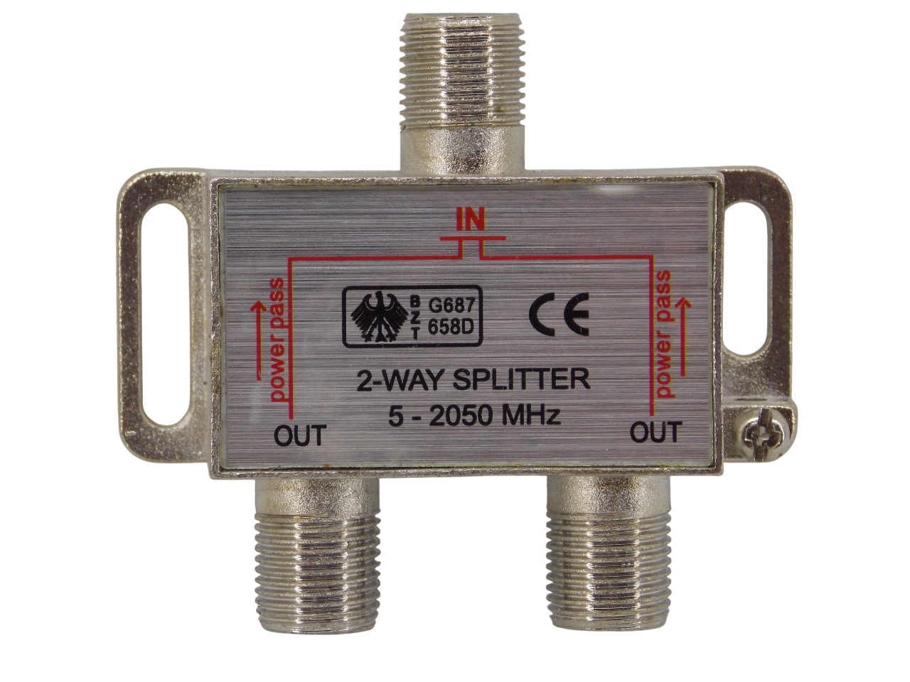 Телевизионный антенный сплиттер   -  разветвитель на 2 выхода с проходом питания  5 - 2050MHz