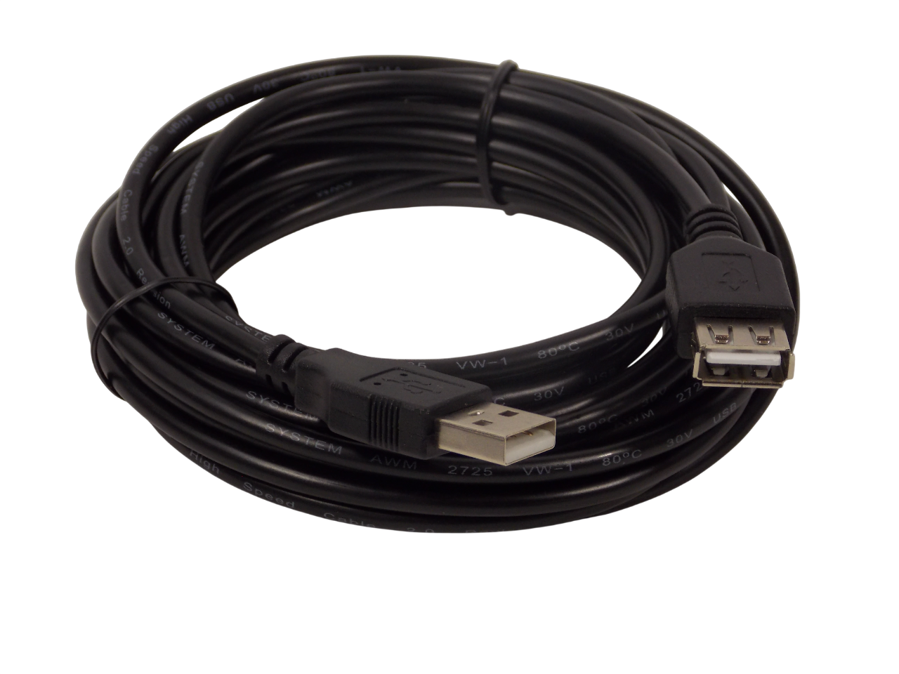 Шнур USB - A штекер на USB - A гнездо / 5 метров / черный