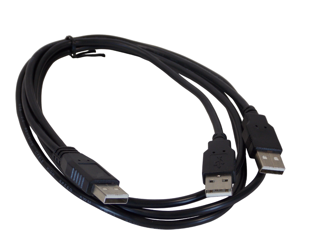 Шнур USB - А штекер  на 2 х USB - А штекера / 0.3 метра + 1.5 метра / черный