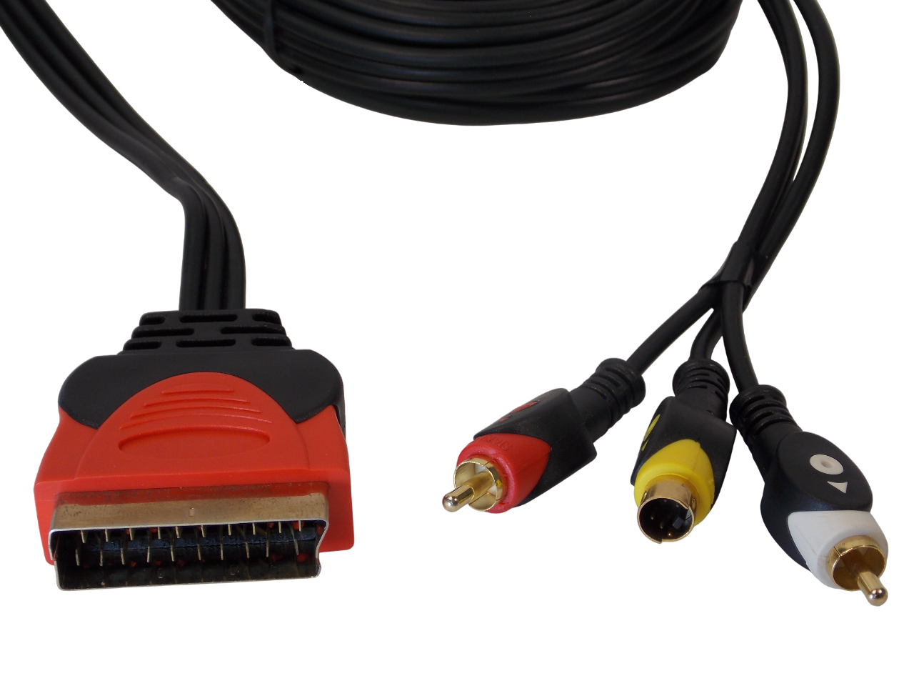 Шнур  SCART на 2 х RCA + S - Video 4pin / 1.5 метра / черный 