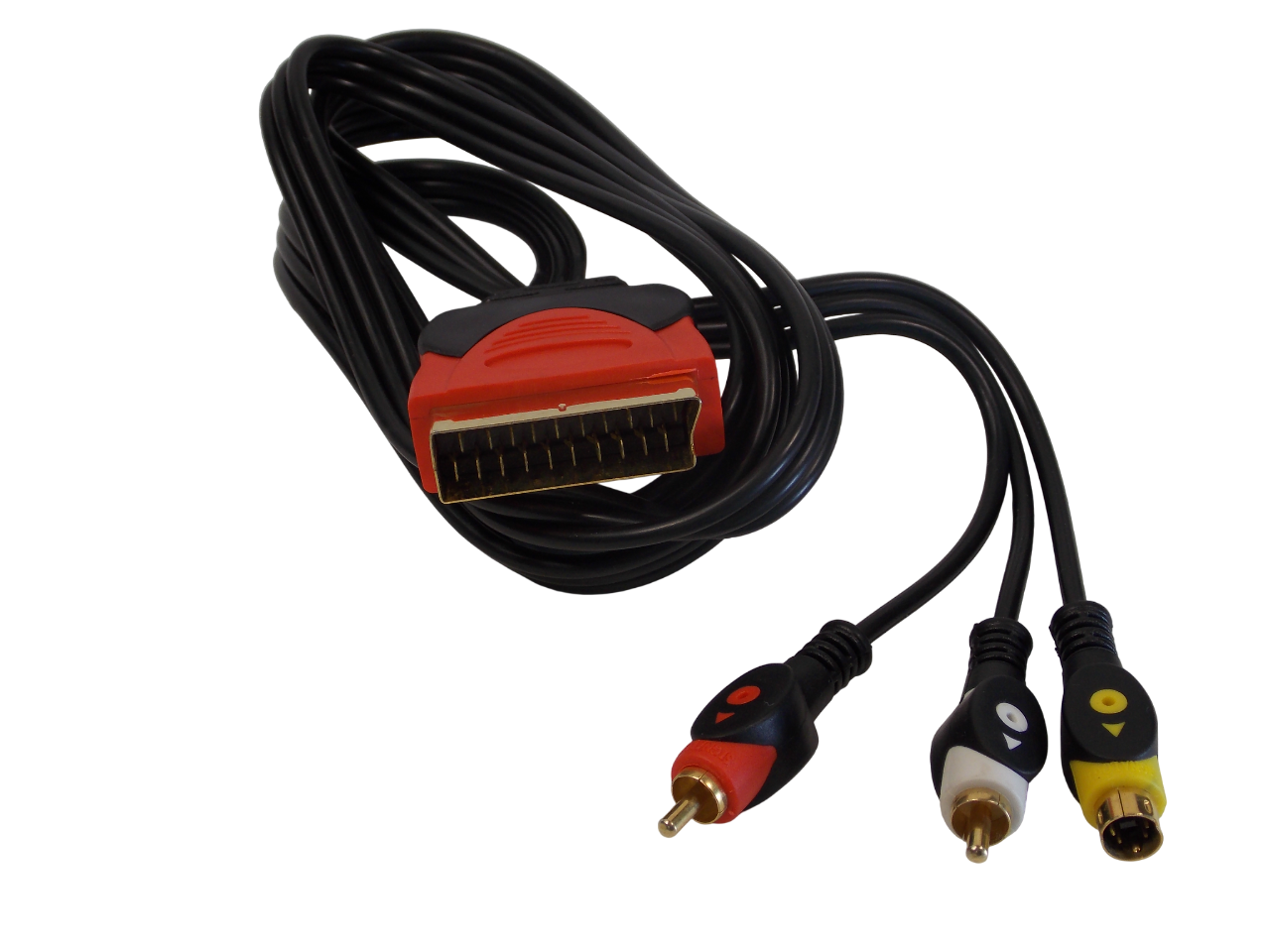 Шнур  SCART на 2 х RCA + S - Video 4pin / 1.5 метра / черный 