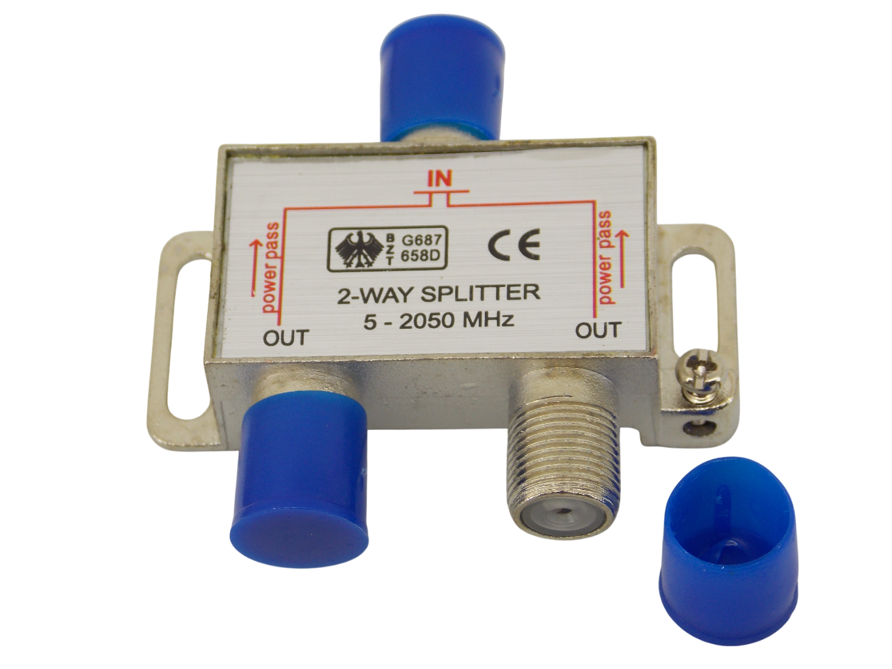 Телевизионный антенный сплиттер   -  разветвитель на 2 выхода с проходом питания  5 - 2050MHz