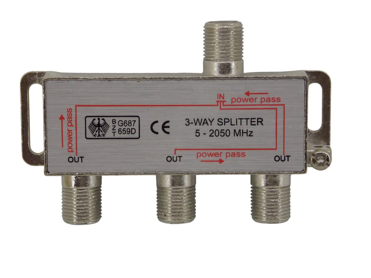 Телевизионный антенный сплиттер  -  разветвитель на 3 выхода с проходом питания  5 - 2050MHz