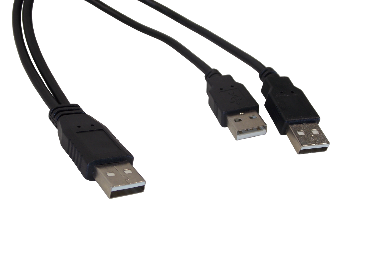 Шнур USB - А штекер  на 2 х USB - А штекера / 0.3 метра + 1.5 метра / черный