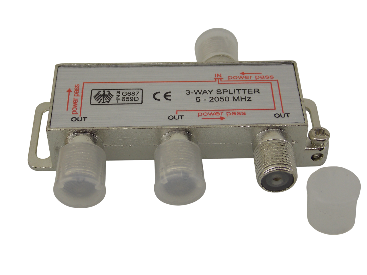 Телевизионный антенный сплиттер  -  разветвитель на 3 выхода с проходом питания  5 - 2050MHz