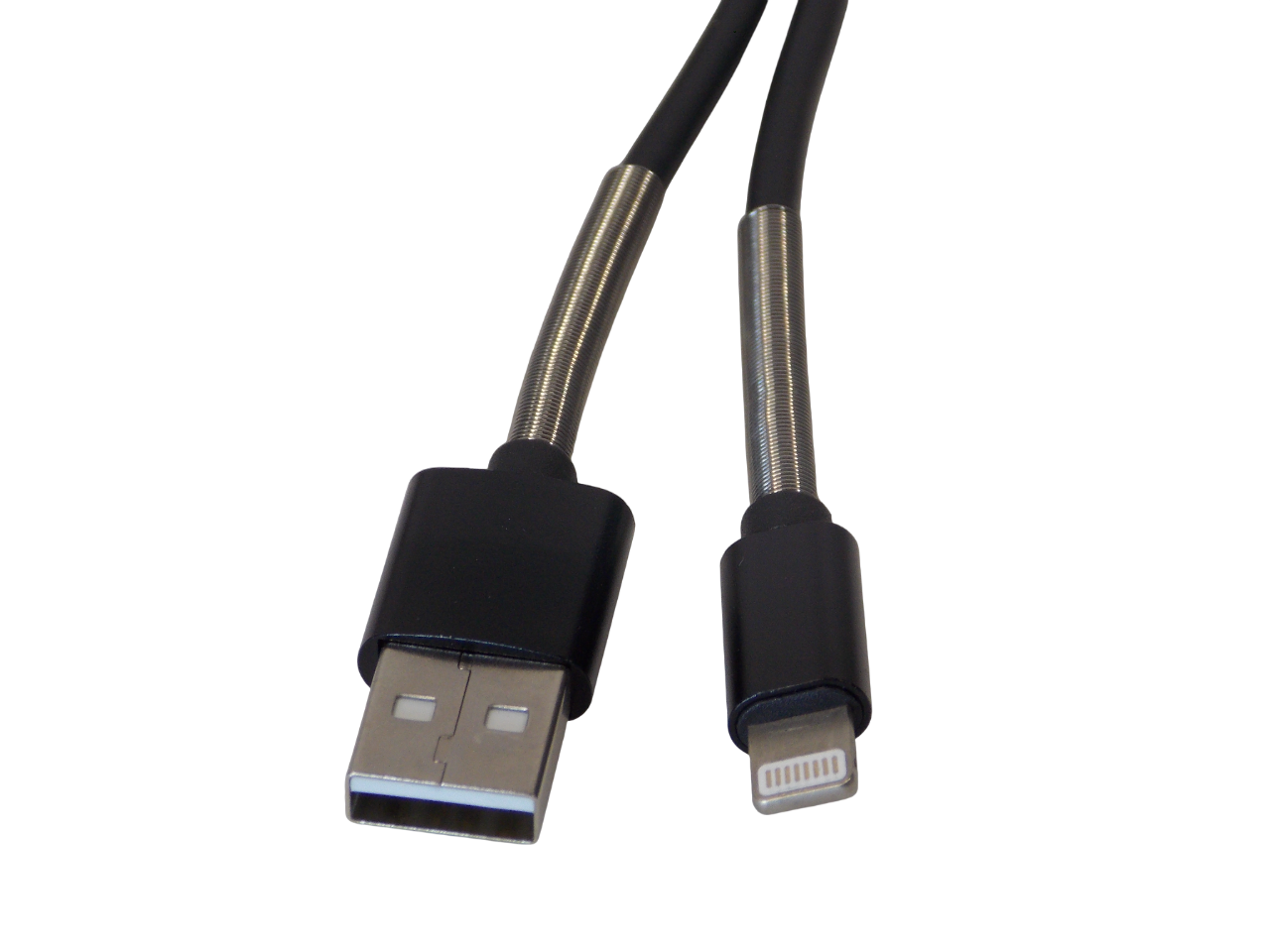 Шнур USB - A  на Apple Lightning 8pin  с пружинным защитным покрытием / 1 метр / черный
